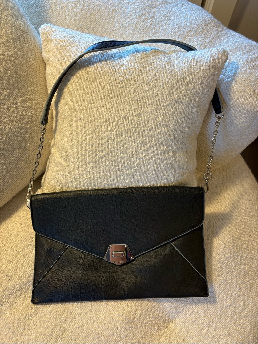 Nine West Black Envelope Shoulder Bag Silver Hardware Vintage Inspired Handbag